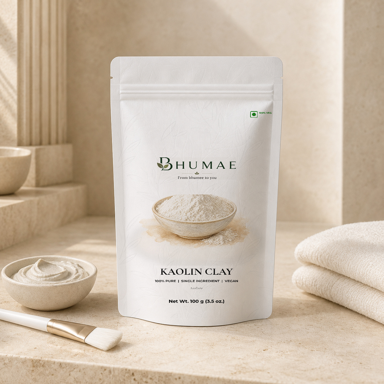Kaolin Clay styled in a calm self-care setting
